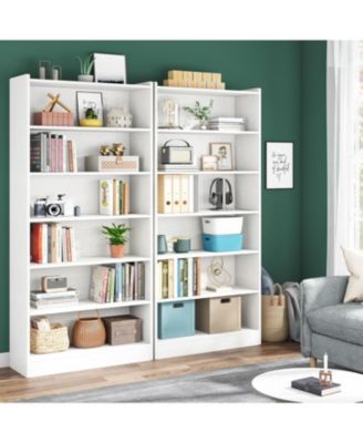 78-inch Tall Bookcase, Modern 7-Tier White Library Bookshelf with Storage Shelves, Large Open Bookcases Wood Display Shelving Unit