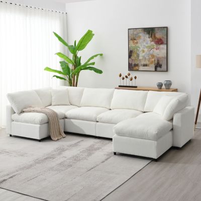 Modern Modular 6-Seat Cloud Sofa Bed with Ottoman