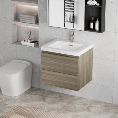 24" Floating Bathroom Vanity with Resin Sink and Soft-Close Drawers