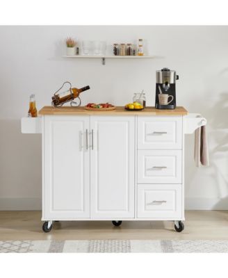 Versatile Kitchen Island Drop Leaf, Rolling Cart, Storage, White