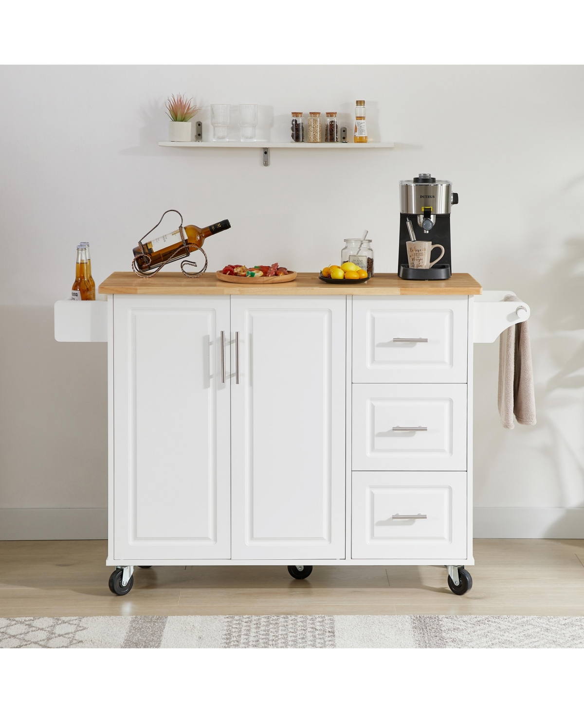 Versatile Kitchen Island: Drop Leaf, Rolling Cart, Storage, White