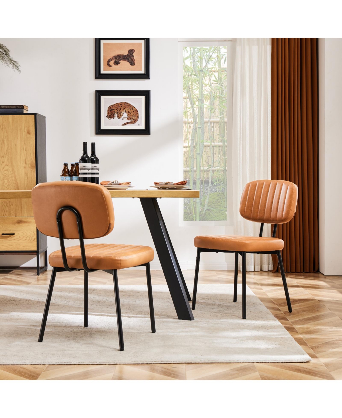 Streamdale Furniture Mid-Century Accent Dining Chairs (Set of 2) with Faux Leather Cushions