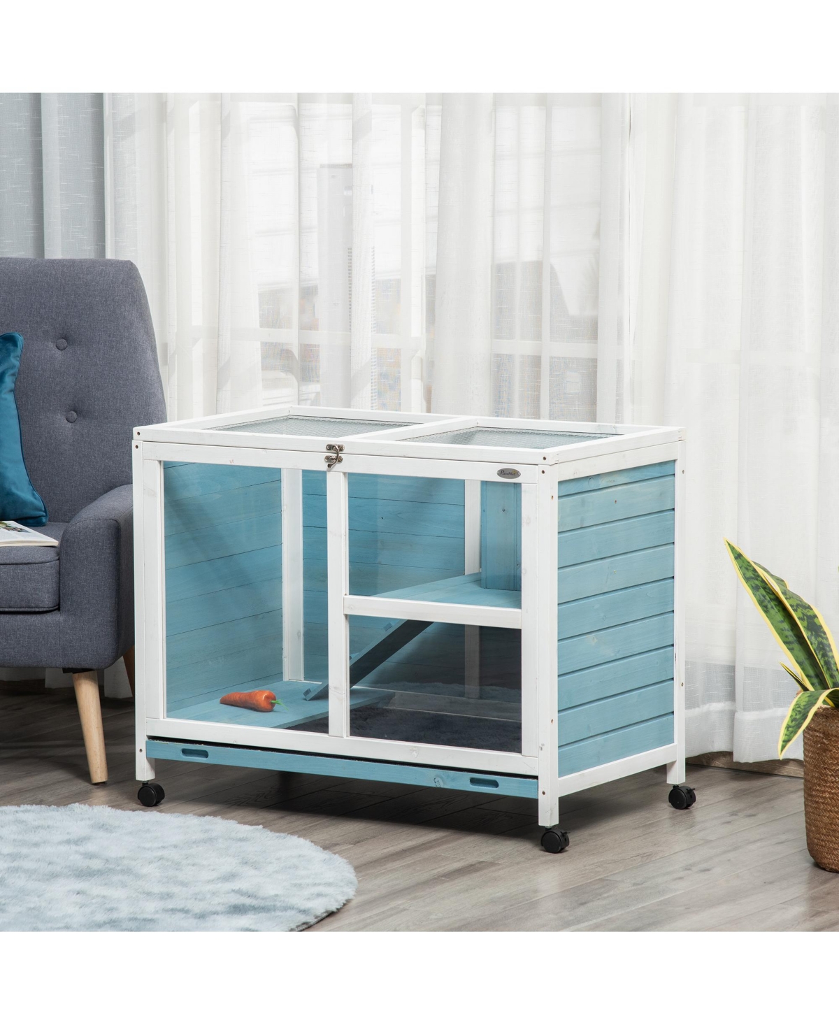 Streamdale FurnitureRabbit Hutch with Wheels and Desk - Light blue