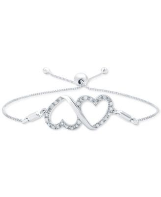 Macy's - Diamond Double Heart Bolo Bracelet (1/6 ct. t.w.) in Sterling Silver