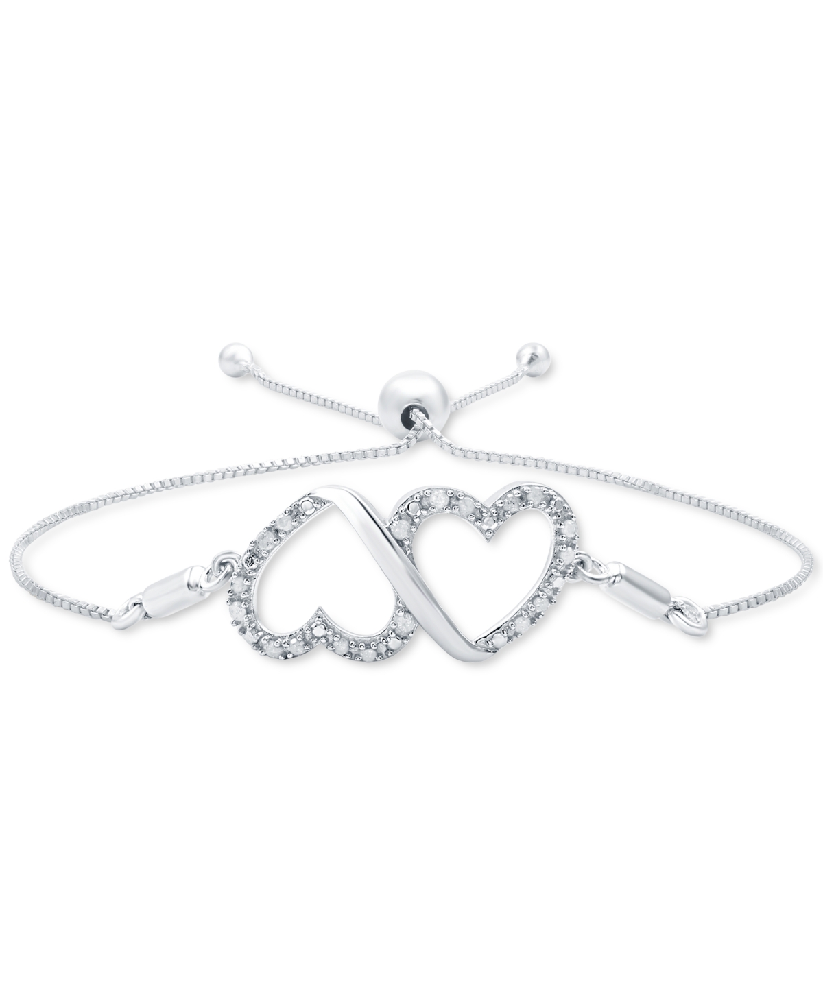 MACY'S DIAMOND DOUBLE HEART BOLO BRACELET (1/6 CT. T.W.) IN STERLING SILVER 