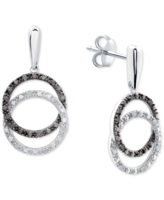 Macy's - Black & White Diamond Interlocking Circle Drop Earrings (1/6 ct. t.w.) in Sterling Silver