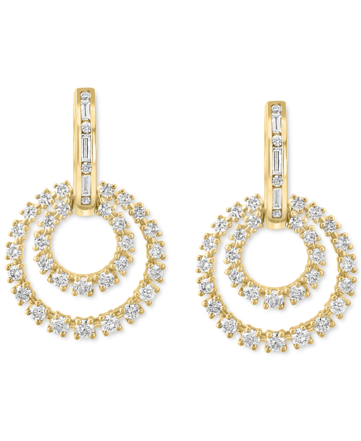 Effy Collection Effy Diamond Round & Baguette Circle Dangle Drop Earrings (1-3/8 Ct. T.w.) In 14k Gold In Yellow Gold