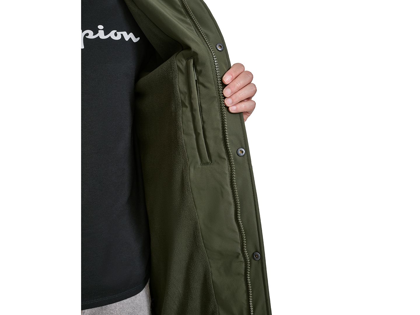 Мужская куртка Champion Hooded Stadium with Fleece Lining, цвет: Тёмно-зелёный ночной — фото 5