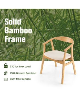 Bamboo Accent Chair with Armrest and Curved Backrest-Natural