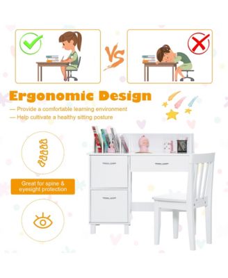 31.5&amp;#x22; Engineered Wood Kids Study Desk with Hutch, Drawer &amp; Rounded Corners &amp;#x2013; Children&#39;s Writing Table