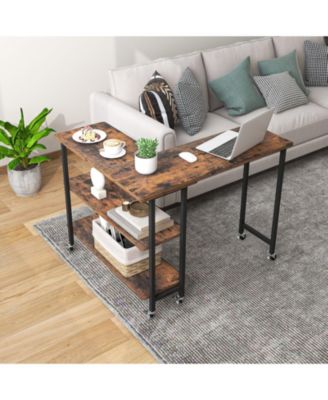 360° Rotating Sofa Side Table with 2-Tier Storage Shelves-Rustic Brown