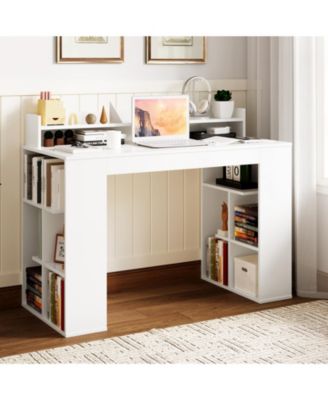 Computer Desk with Dual 3-Tier Bookshelf and Monitor Shelf-White