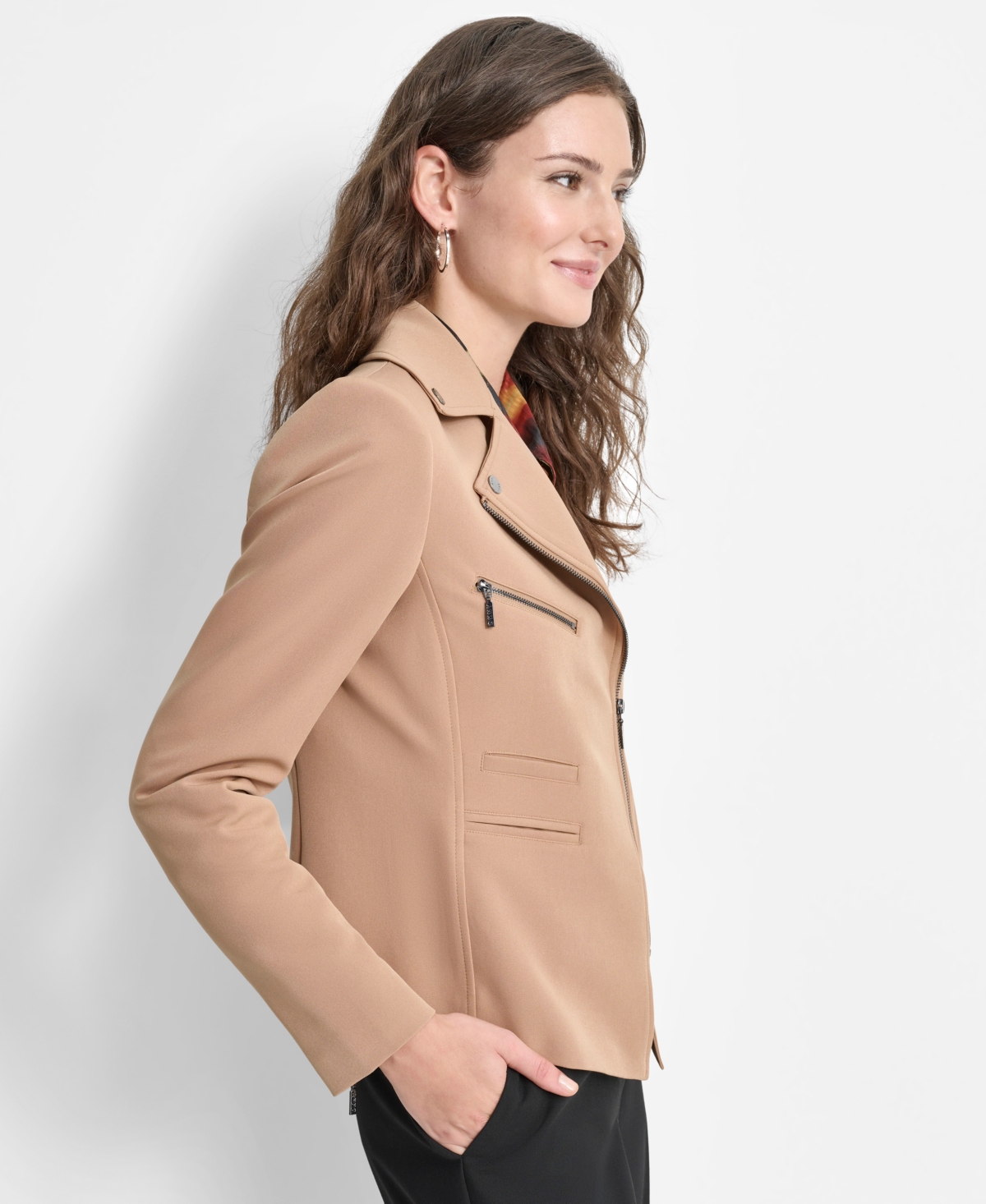 Dkny Petite Studded Asymmetric Moto Jacket