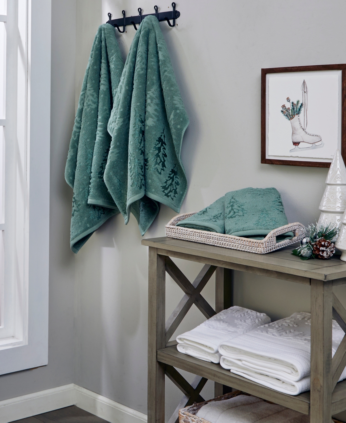 Skl Home Wispy Trees Jacquard Cotton 2 Piece Hand Towel, 16" X 26" In Sage