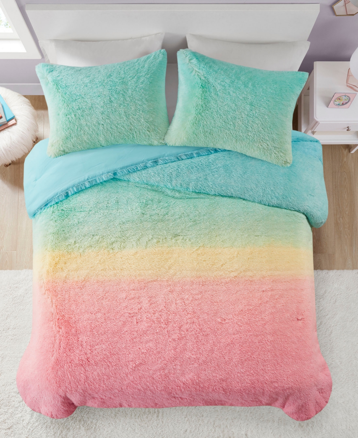 Intelligent Design Primrose Ombre Shaggy Faux Fur 3-Piece Comforter Set