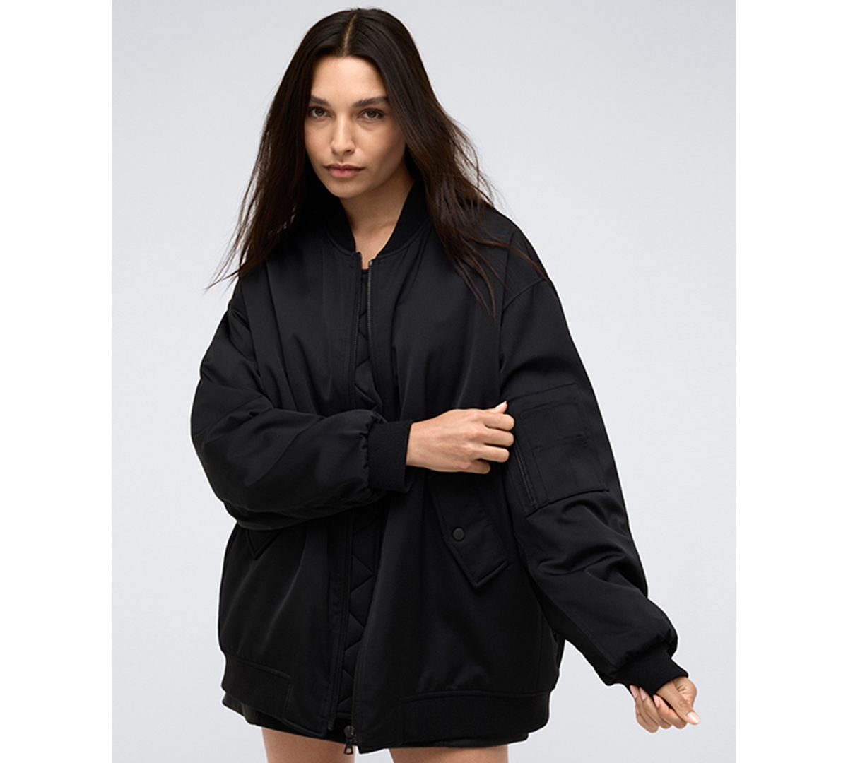 Shop Kenneth Cole Women's Satin Back Crepe Boyfriend Bomber Jacket In Black