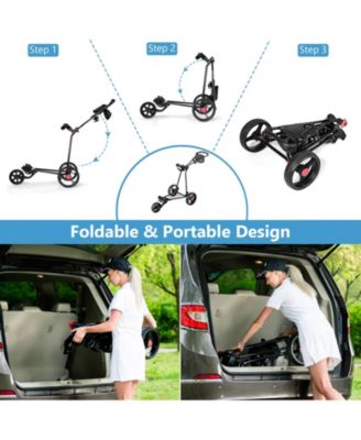 3 Wheel Durable Foldable Steel Golf Cart with Mesh Bag