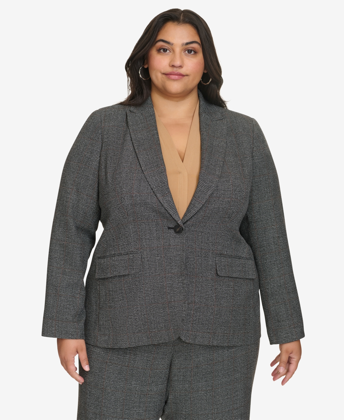 CALVIN KLEIN PLUS SIZE SINGLE-BUTTON PADDED-SHOULDER BLAZER 