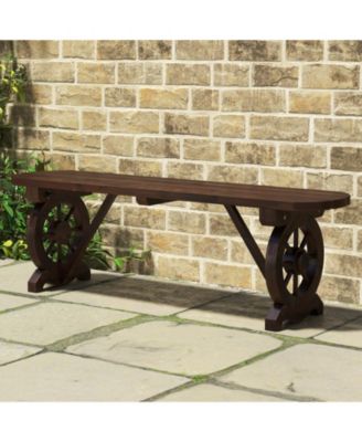 Patio Rustic Wood Bench with Wagon Wheel Base