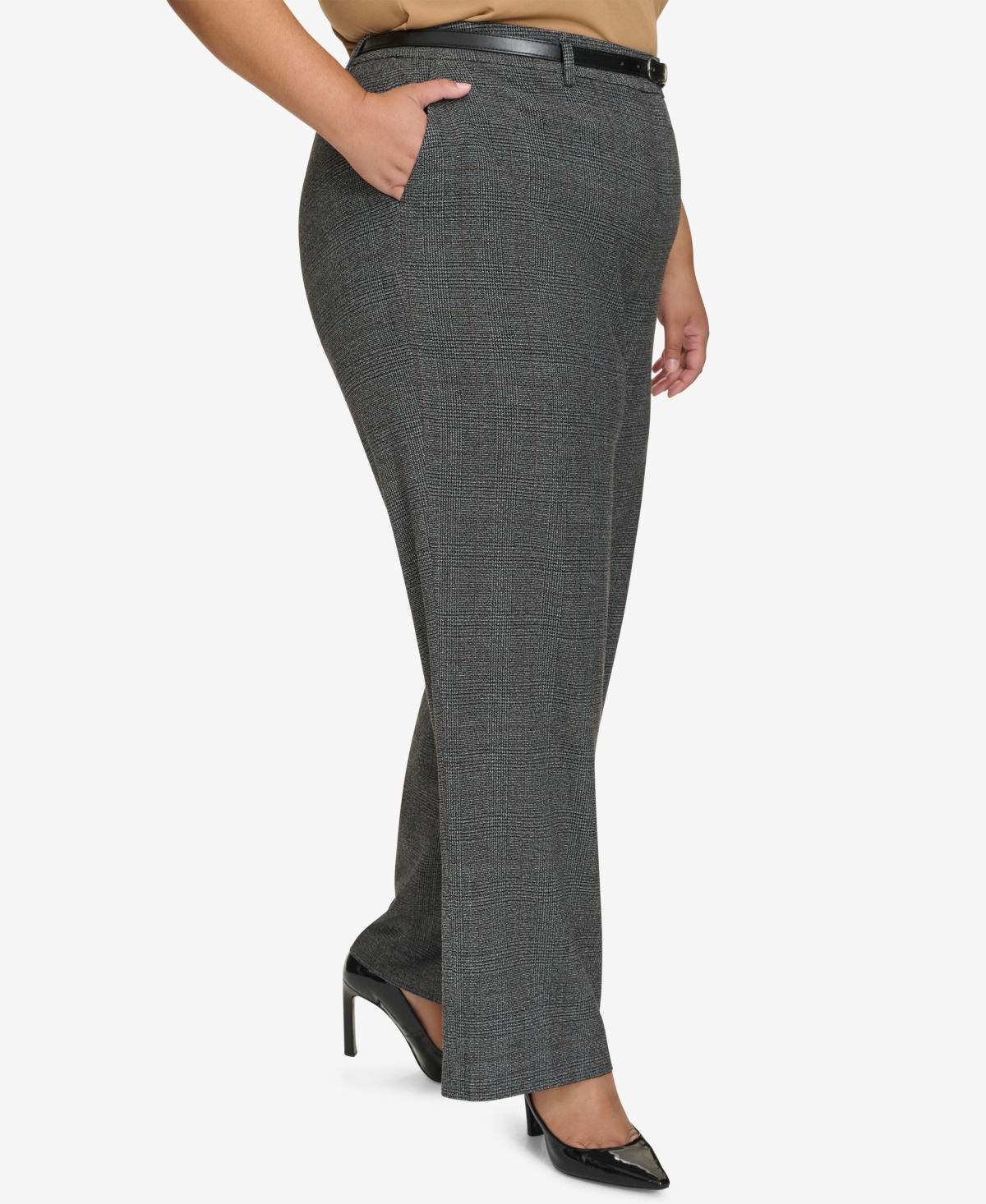 Calvin Klein Plus Size High-Rise Belted Wide-Leg Pants