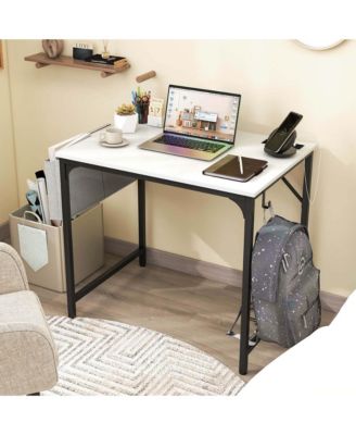 32" Computer Desk Small with Charging Station Storage Bag & Headphone Hook