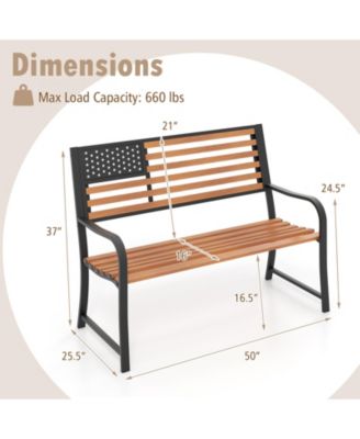 50 Inch Outdoor Garden Bench with Flag Pattern Backrest
