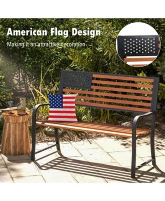 50 Inch Outdoor Garden Bench with Flag Pattern Backrest
