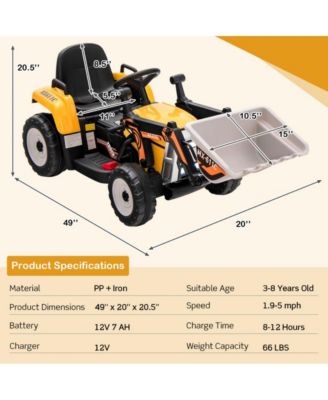 12V Battery Powered Kids Ride on Excavator with Adjustable Arm and Bucket-Yellow