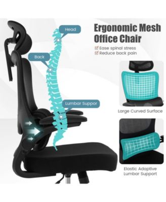 Mesh Office Chair with Adaptive Lumbar Support  Flip-up Armrests  Reclining Backrest-Black