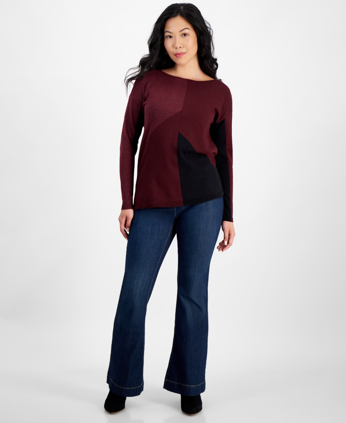 INC INTERNATIONAL CONCEPTS PETITE COLORBLOCKED SWEATER, CREATED FOR MACY'S 