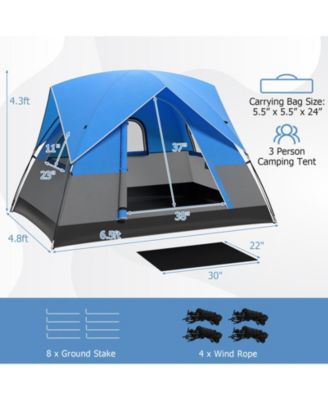 3 Person Outdoor Camping Tent with Removable Floor Mat for Camping Hiking Traveling-Blue
