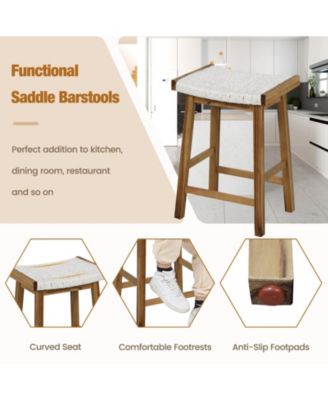 Set of 2 25.5 Inch Dining Bar Stool with Seaweed Woven Seat