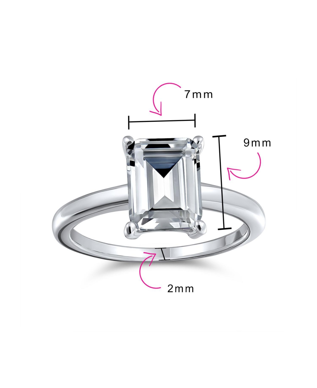 Bling Jewelry Classic Timeless Simple 2.5CT Rectangle Emerald Cut Cz Solitaire Promise Ring For Women Thin Band Sterling Silver