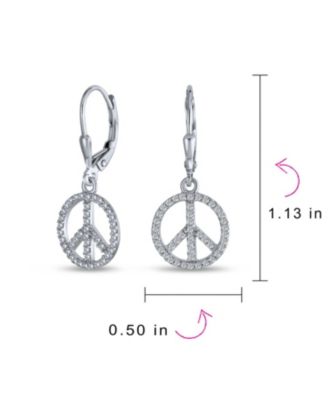 Message World Peace Sign Symbol Cubic Zirconia Pave CZ Lever back Drop Dangle Earrings Rose Gold Plated .925 Sterling Silver