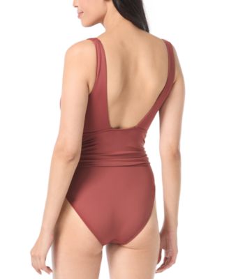 Women's Side-Tie-Belt Plunge-Neck One-Piece Swimsuit