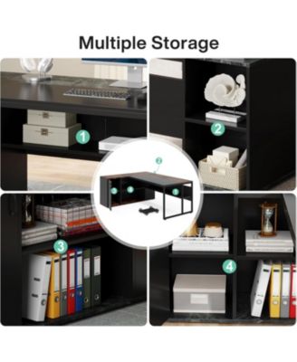 71 inch Executive Desk, L Shaped Desk with Cabinet Storage, Executive Office Desk with Shelves for Home Office