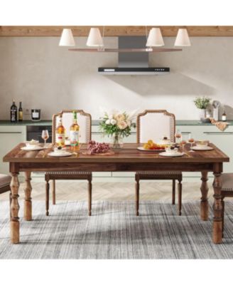 62” Wood Dining Table for 4-6 People, Farmhouse Large Rectangle Kitchen Table, Dinner Table Kitchen & Dining Room Furniture with Carved Turned Legs