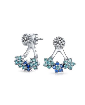 Bling Jewelry Cubic Zirconia Flower Fan CZ Ear Back Front Stud Jacket ...