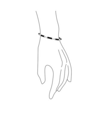 Asian Style Black Natural Onyx Strand Tube Bar Link Bracelet Sterling Silver 7.5 Inch