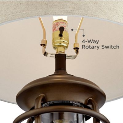 Andreas Industrial Table Lamp 26" High Brown Metal with Nightlight LED and USB Charging Port Oatmeal Shade for Living Room Desk