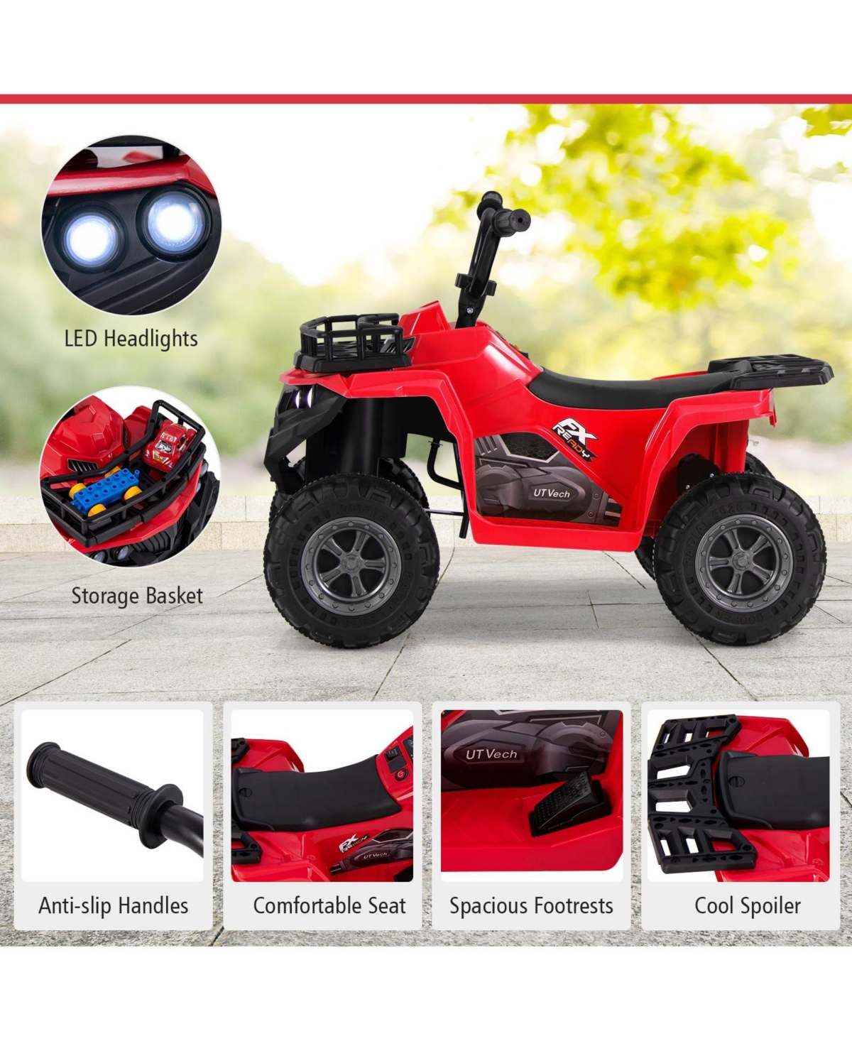 6V Kids Ride On Electric Atv with Led Headlights and MP3 Player-Blue