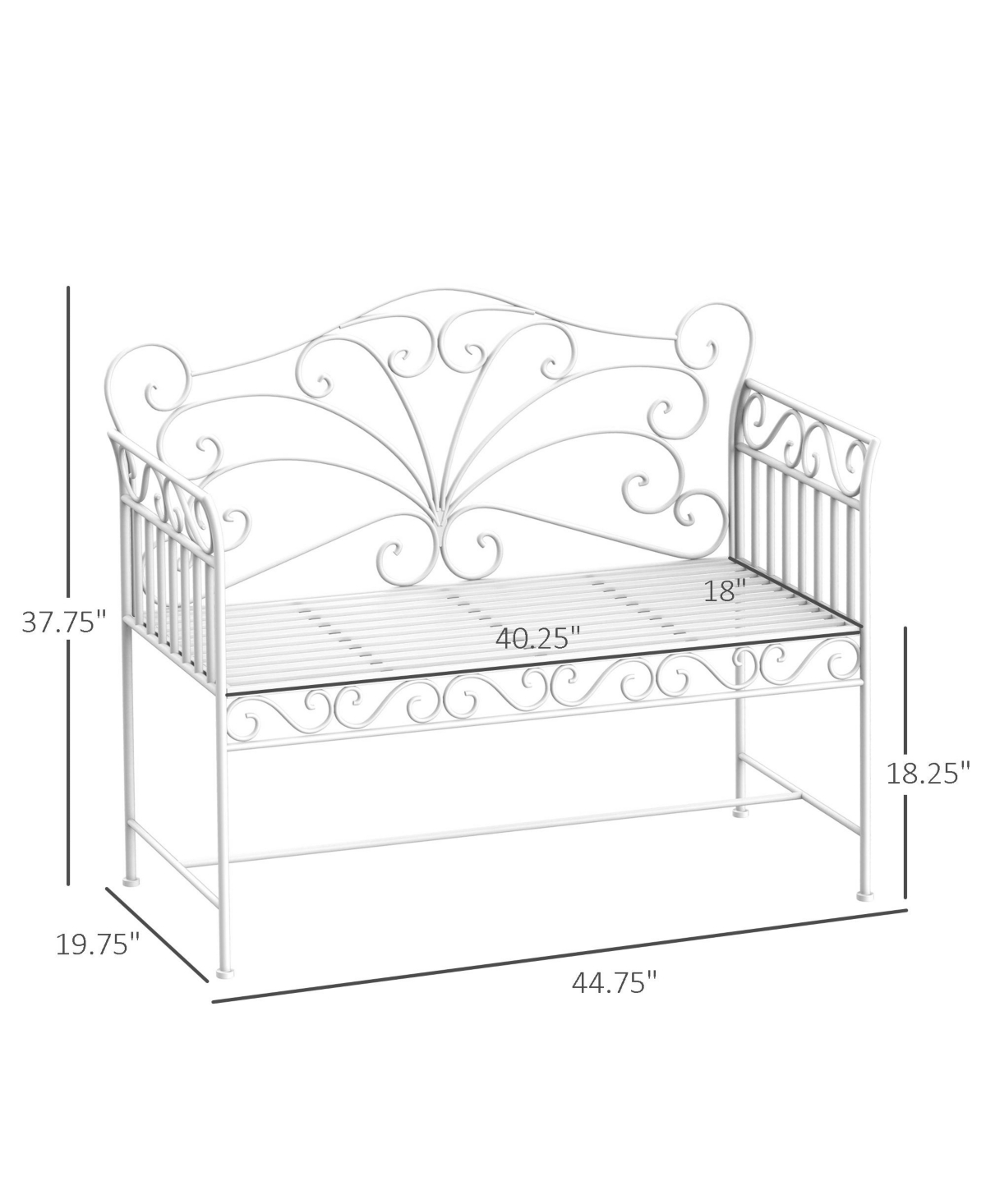 Outdoor Patio Bench with Armrests for Backyard