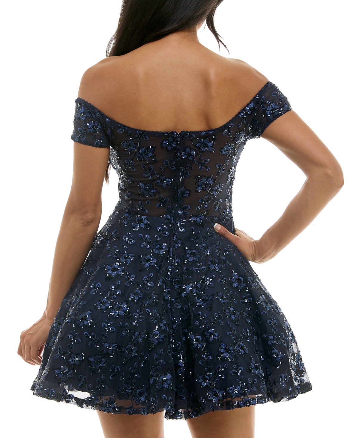 B Darlin Juniors Womens Sequined Polyester Mini Dress In Navy,navy