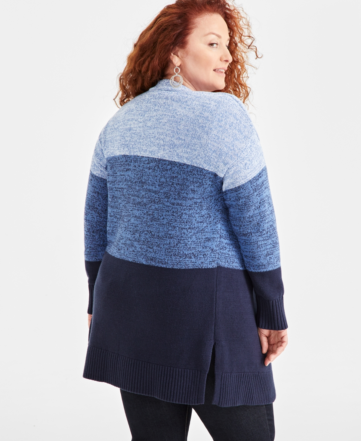 Style & Co Plus Size Turbo Moonlit Colorblocked Open-Front Cardigan, Created for Macy's