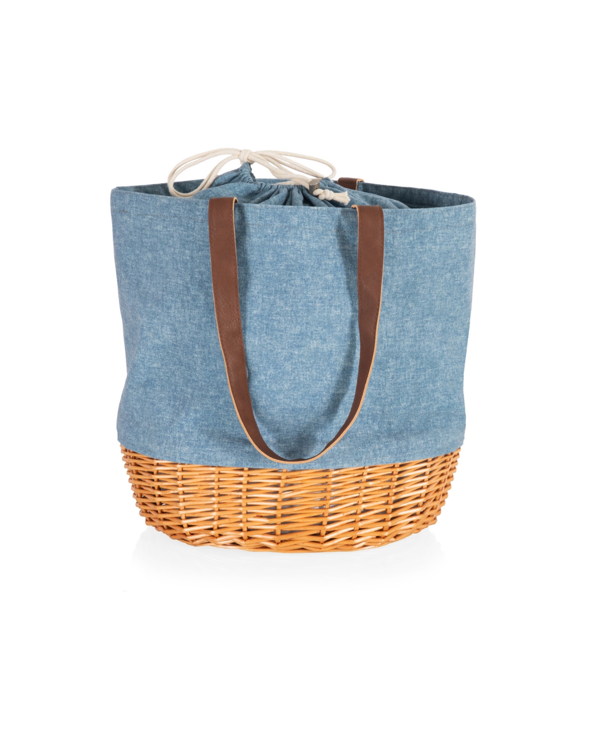 Coronado Canvas and Willow Basket Tote - Chambray with Beige Accents