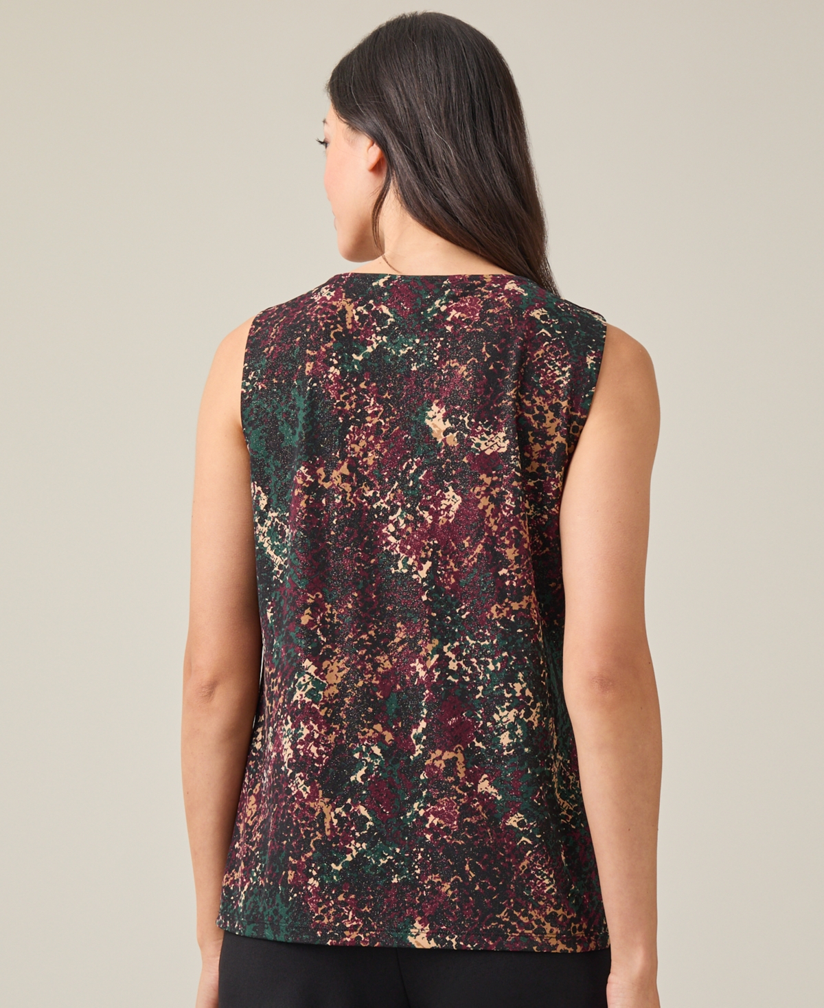 Kasper Women's Printed Sleeveless Embellished-Neck Top