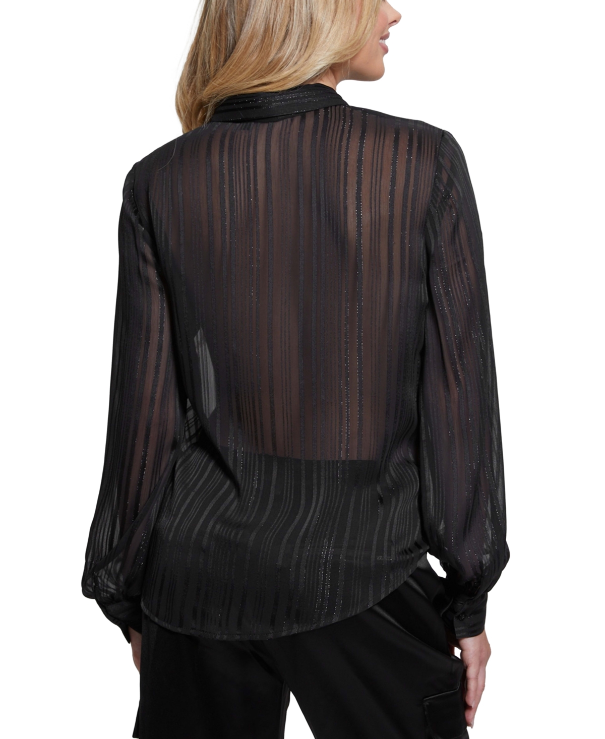 GUESS WOMEN'S ORIANE BOW-TIE LONG-SLEEVE SHEER SHIRT 