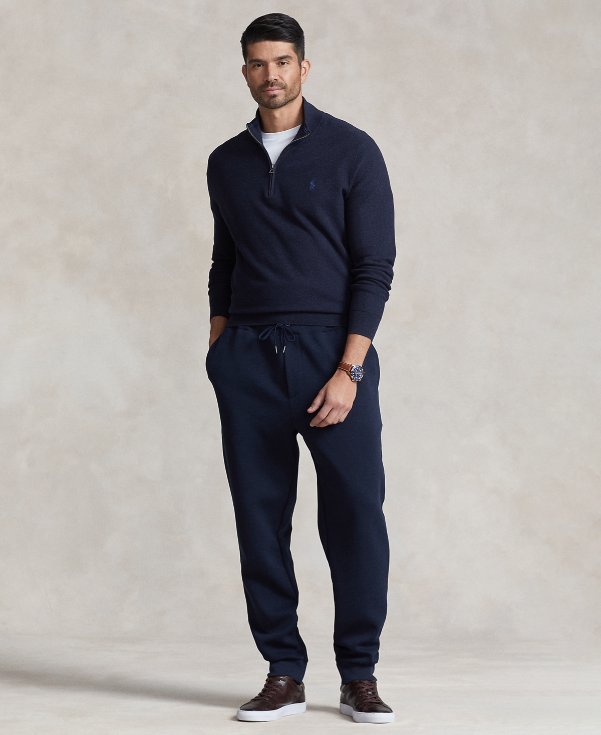 Polo Ralph Lauren Mesh-knit Cotton Quarter-zip Sweater In Brown