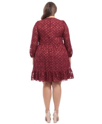 Plus Size Clip-Dot Fit & Flare Dress
