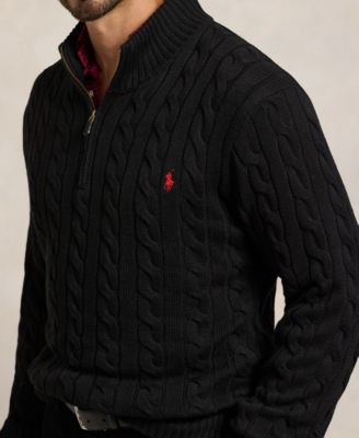 Men's Big & Tall Cable-Knit Cotton Quarter-Zip Sweater